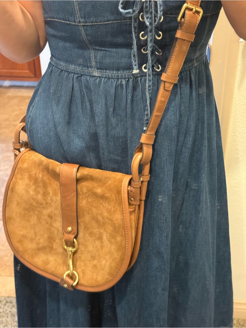 Michael Kors Leather Riding Suede Leather Crossbody Bag